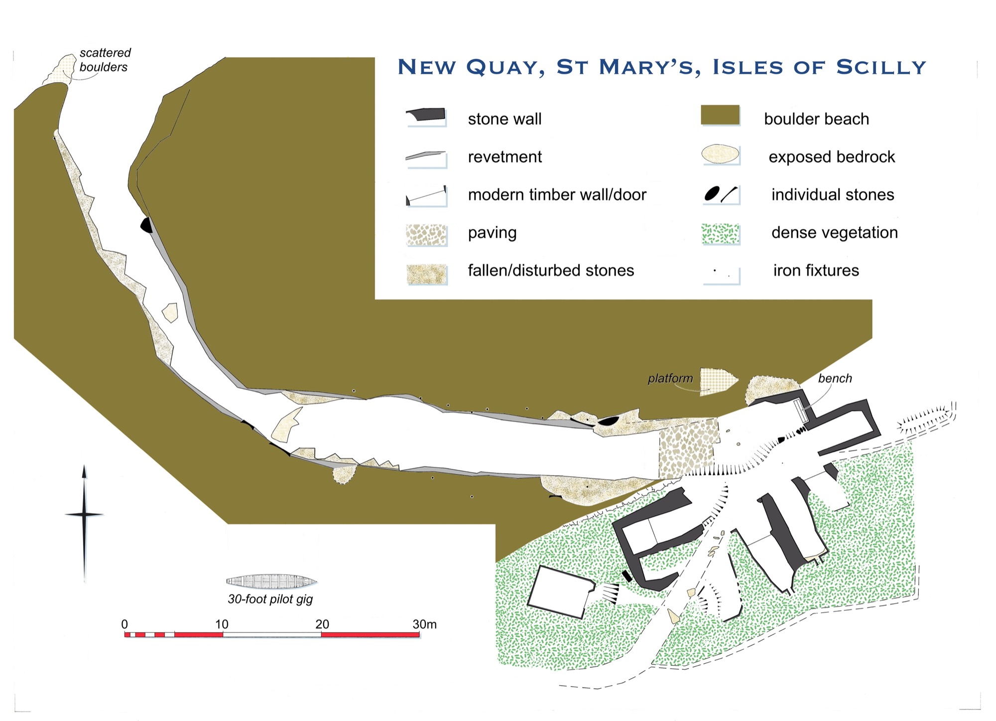 Plan of New Quay showing the 'drang' bend from the top right of the plan to the lower middle right